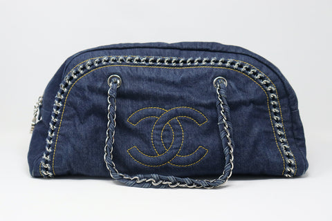 Vintage CHANEL Denim Bowler Tote Bag