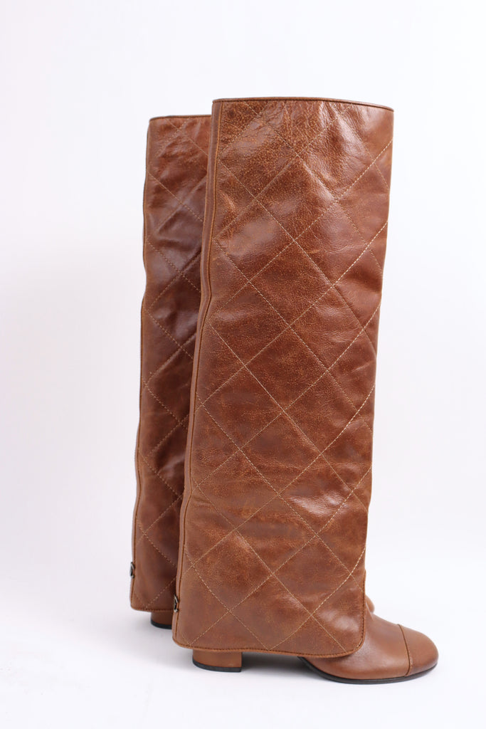 CHANEL 2011 Quilted Brown Leather Boots
