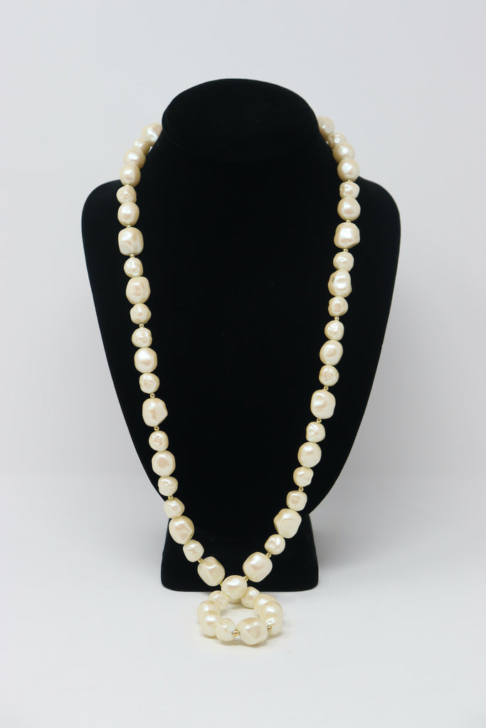 Monet Single Strand Faux Pearl Necklace Hand Knotted | eBay