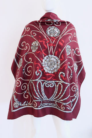 Rare Vintage HERMES Bordeaux "Jouvence" Silk Scarf