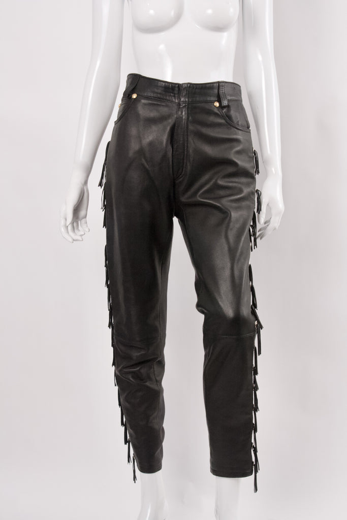 Vintage 90's GIANNI VERSACE Leather Pants With Fringe