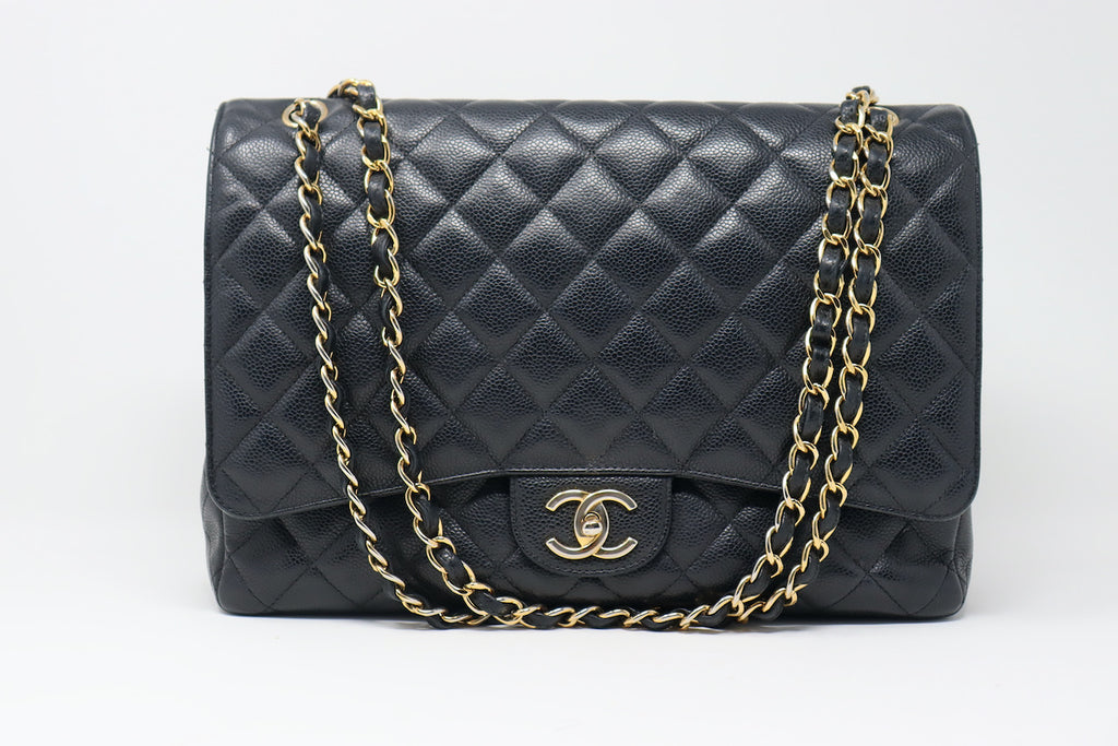 Chanel Beige Classic Jumbo Stitched Edge Single Flap Bag in Caviar