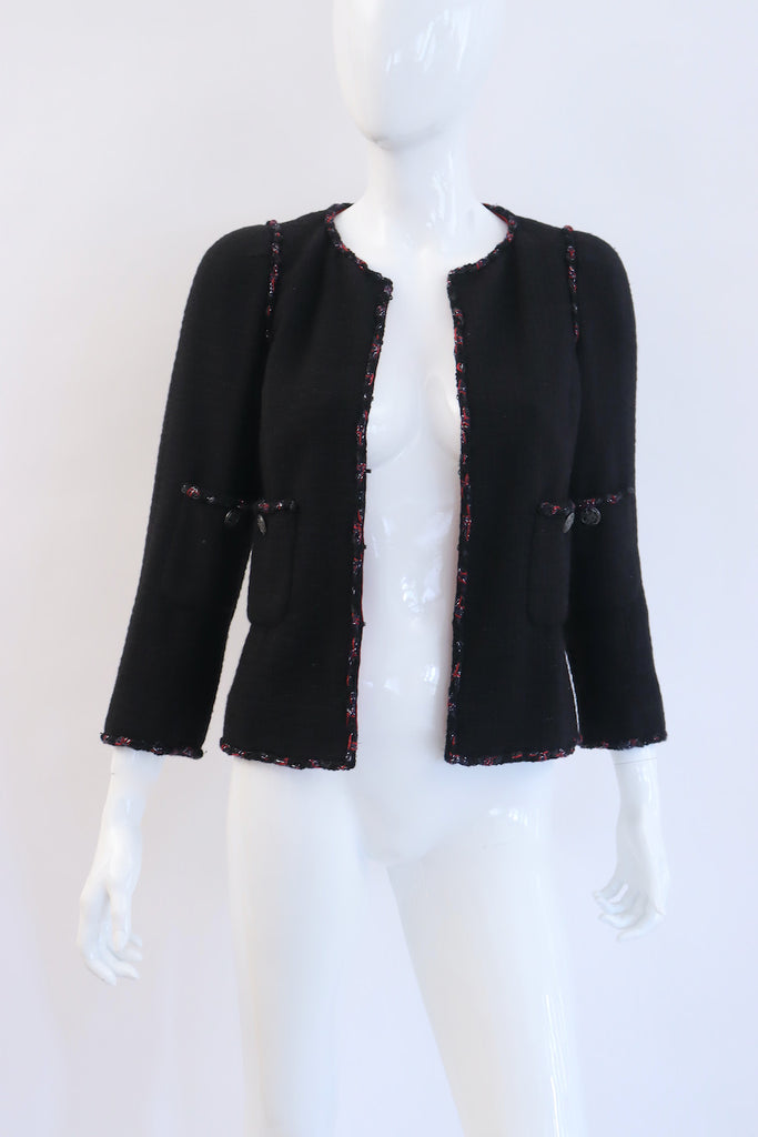 Chanel Pre-Fall 2017 Black Lambskin Leather Tweed Trim Jacket - 38