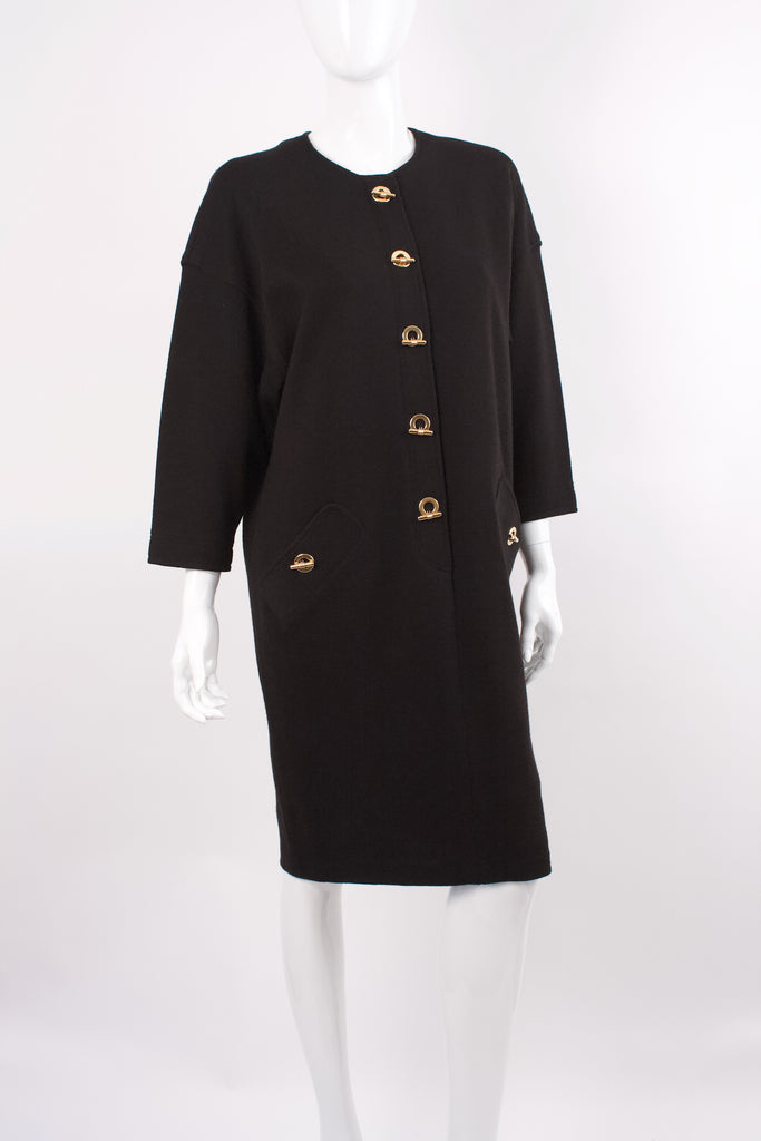 Vintage ADRIENNE VITTADINI Black Wool Toggle Dress