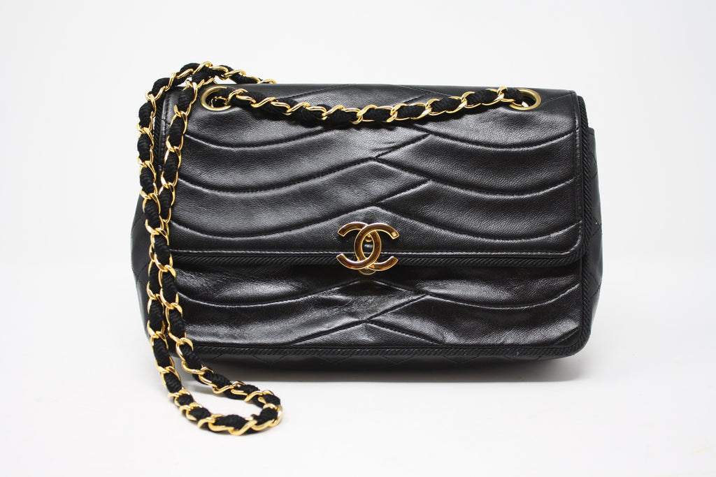 Rare Vintage CHANEL Black Bag Tortoise Chain at Rice and Beans Vintage