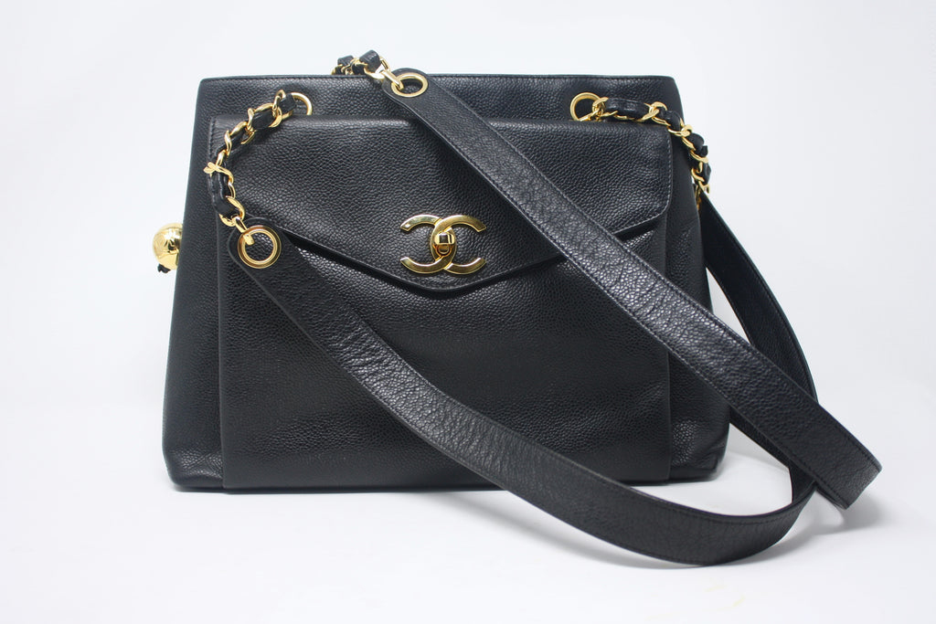 Rare Vintage CHANEL Caviar Leather Tote Bag at Rice and Beans Vintage