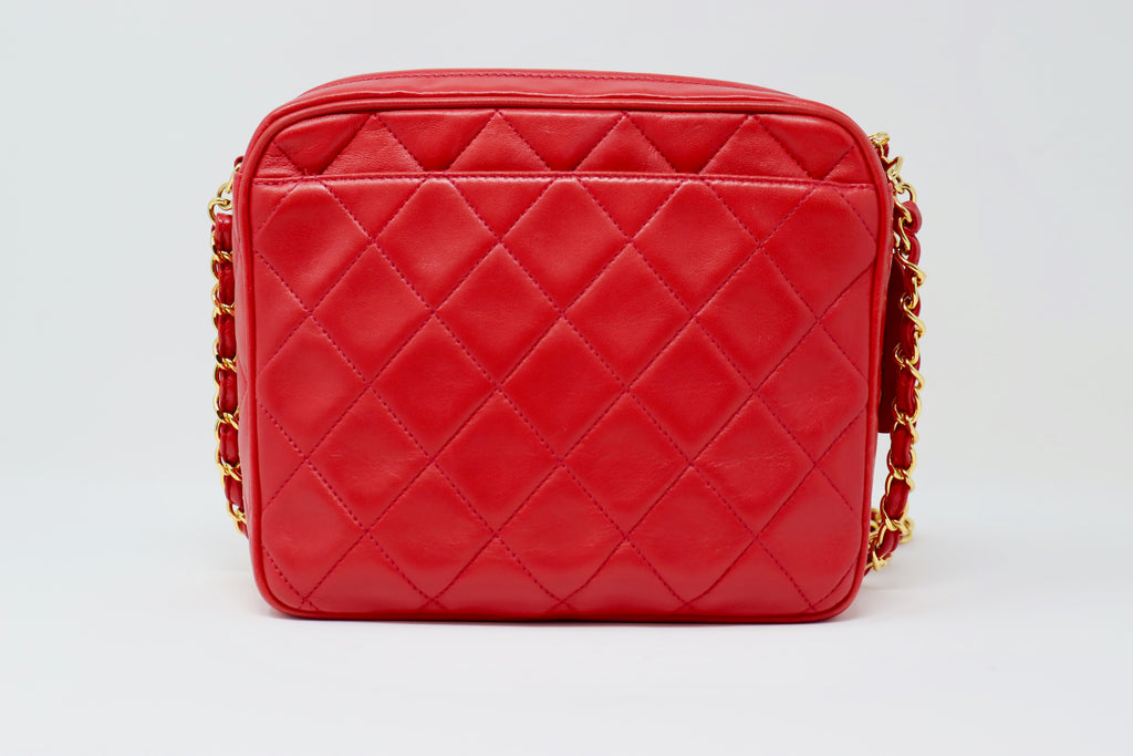 Only 900.00 usd for Chanel Vintage Rare Red Lambskin Classic Camera Bag  Online at the Shop