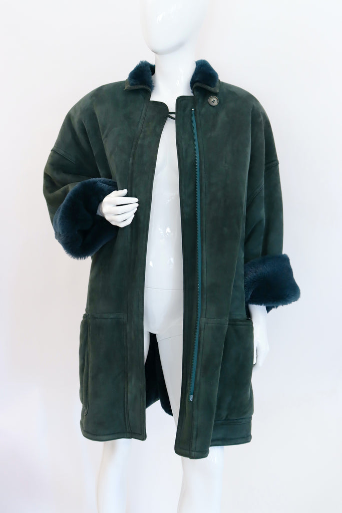 Vintage 80's VALENTINO Green Shearling Coat