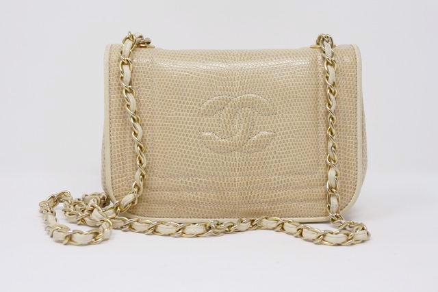 Vintage CHANEL Cream Lizard Flap Bag at Rice and Beans Vintage