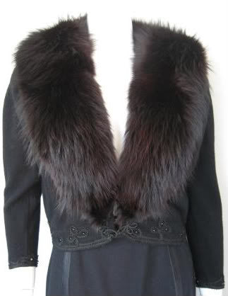 Vintage 50's Black Cashmere Sweater with 2 Fur Collars: Blonde Mink & Black Fox, Lace Lining, & Beaded Ribbon Details