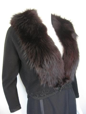 Vintage 1950s Cashmere Sweater Mink Fur Collar Lace - Depop