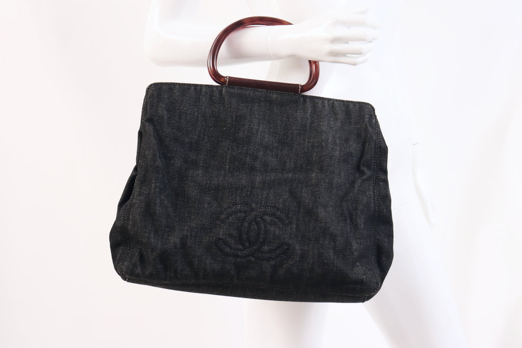 Rare Vintage CHANEL Jumbo Denim Bag w/ Tortoise Handle