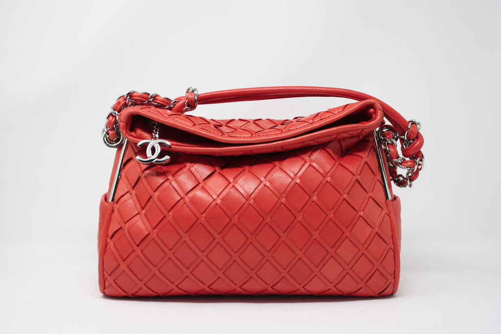 CHANEL Red Woven Leather Tote Bag
