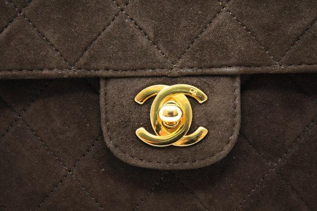 Vintage CHANEL Brown Suede Single Flap Bag at Rice and Beans Vintage