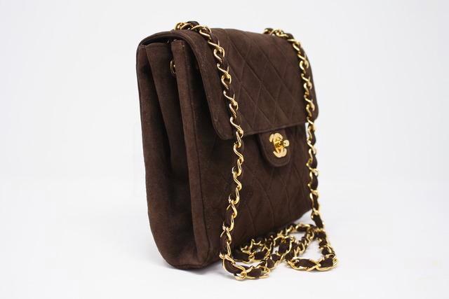 Vintage CHANEL Brown Suede Single Flap Bag at Rice and Beans Vintage