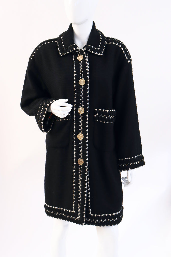 Rare Vintage F/W 1990 CHANEL Black Coat w/Scarf Lining