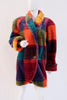 Vintage 80's Rainbow Plaid Faux Fur Coat
