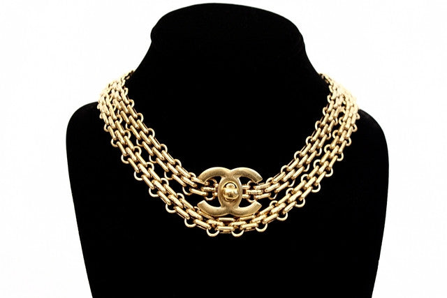 CHANEL Necklace Chain AUTH Coco Vintage Rare CC Gold Fake pearl Box bag F/S  44