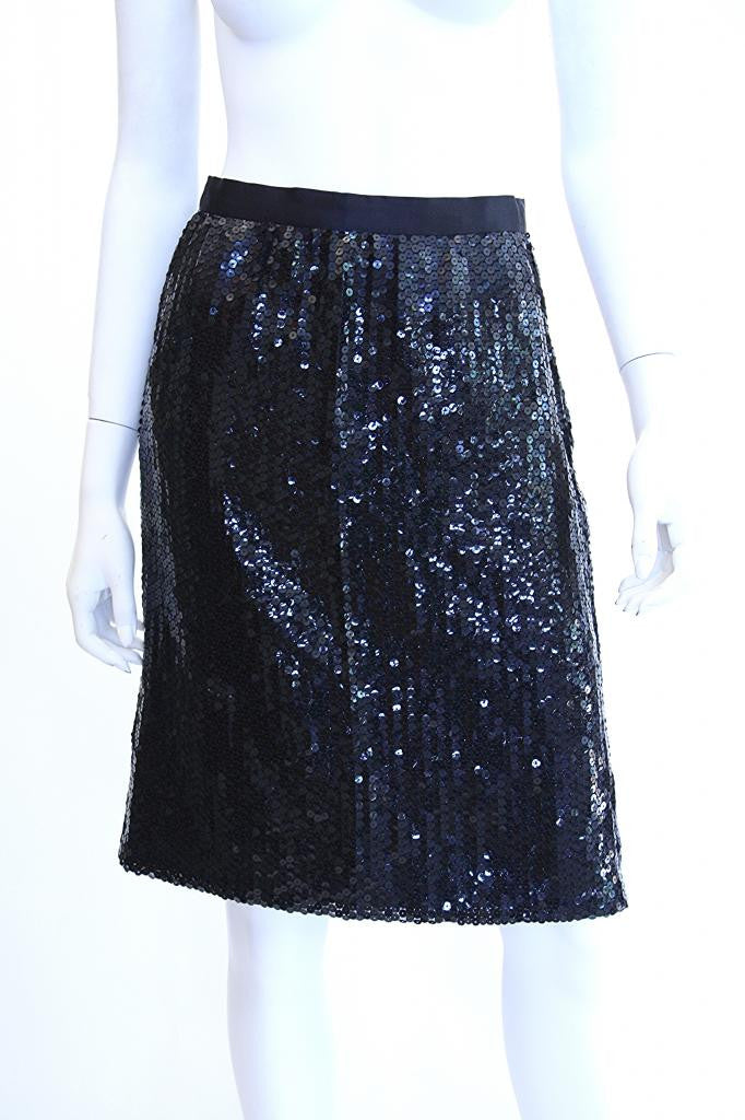 1970s ADOLFO Black Sequin and Satin Skirt