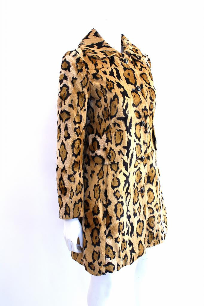Vintage 60's Faux Leopard Fur Coat 