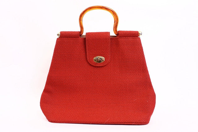 Vintage 60's Red Tote Bag Lucite Handle