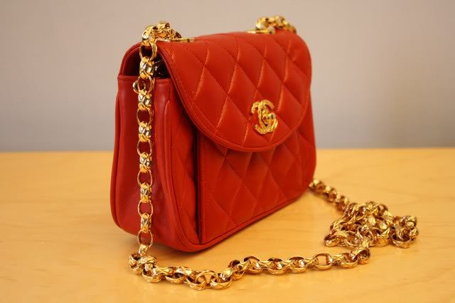 Chanel New Quilted Red Chain Bracelet Small Flap Top Handle Crossbody 114c48