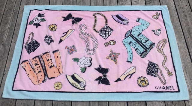 Iconic Spring 1994 Chanel Large Printed Towel in Baby Pink & Soft Blue –  Shrimpton Couture