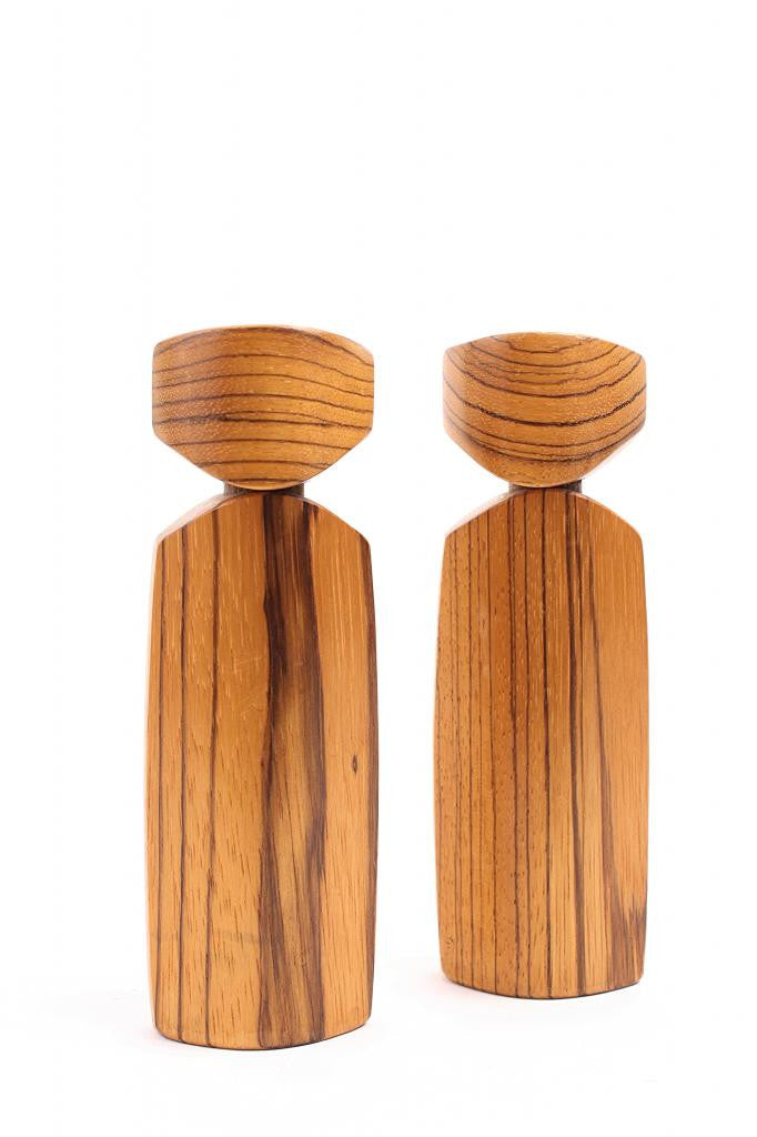 Vintage Mid Century Modern Tiger Wood Candle Sticks