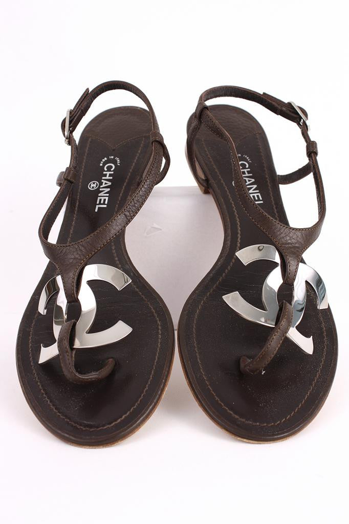 Authentic CHANEL Sandals w/Huge CC Logo at Rice and Beans Vintage