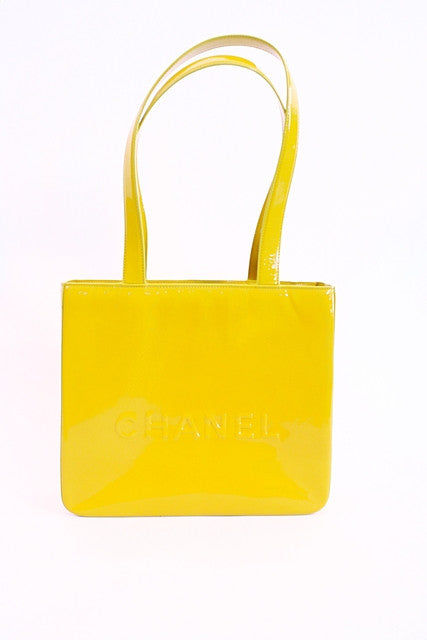 Chanel Coco Shopping Tote Fringe Chevron Denim Large Yellow 2358101