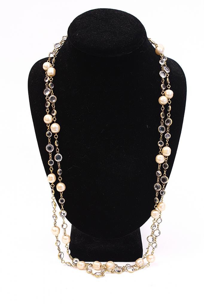 Chanel 1970’s Byzantine Style Crystal Pearl Chain Sautoir Necklace