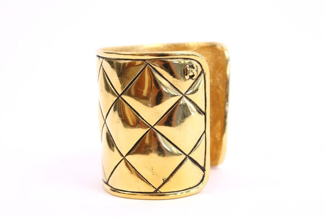 Vintage CHANEL Gold Quilted Cuff Bracelet