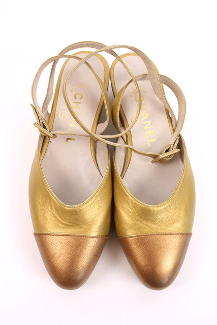 Vintage CHANEL Gold Flats at Rice and Beans Vintage