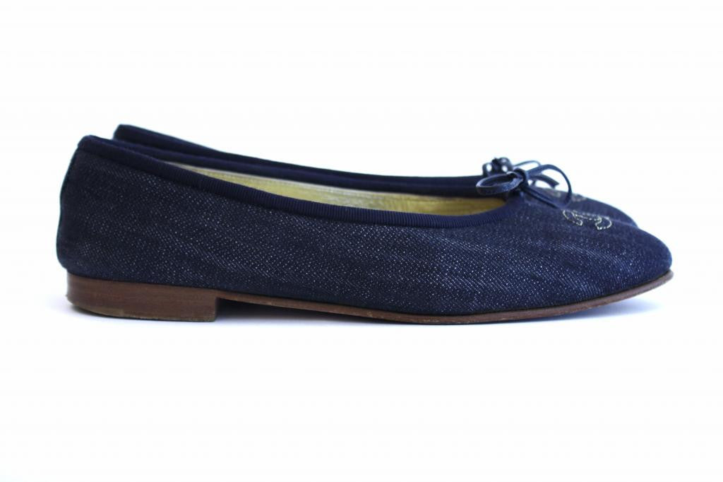 Chanel Denim Flats - Chanel Vintage Clothing and Shoes at Rice and