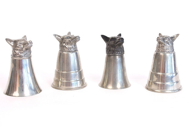 4 Vintage Pewter Fox Cups