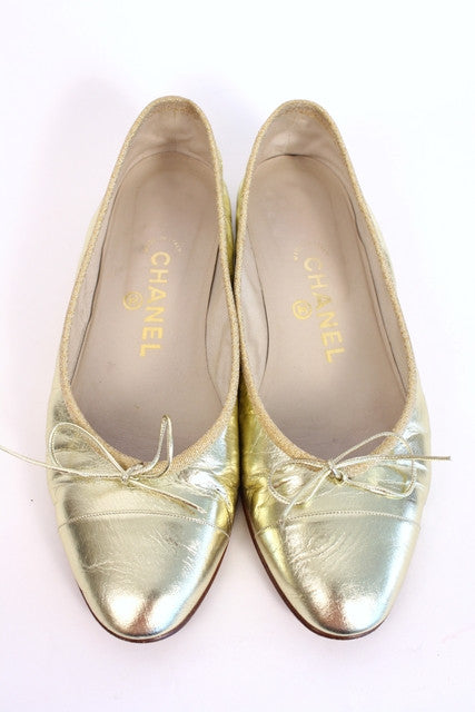 Vintage CHANEL Gold Flats at Rice and Beans Vintage
