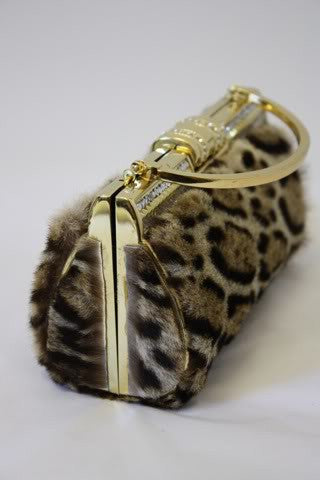 1980s GEOFFREY CAT FUR Leopard Minaudiere Evening Bag