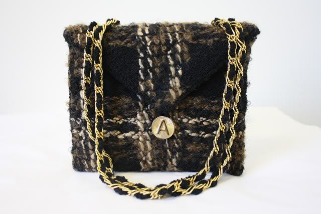 1970s ADOLFO Wool Boucle Plaid Flap Handbag