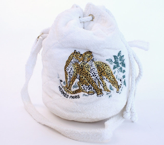 Vintage Hermes Les Leopards Drawstring Bag