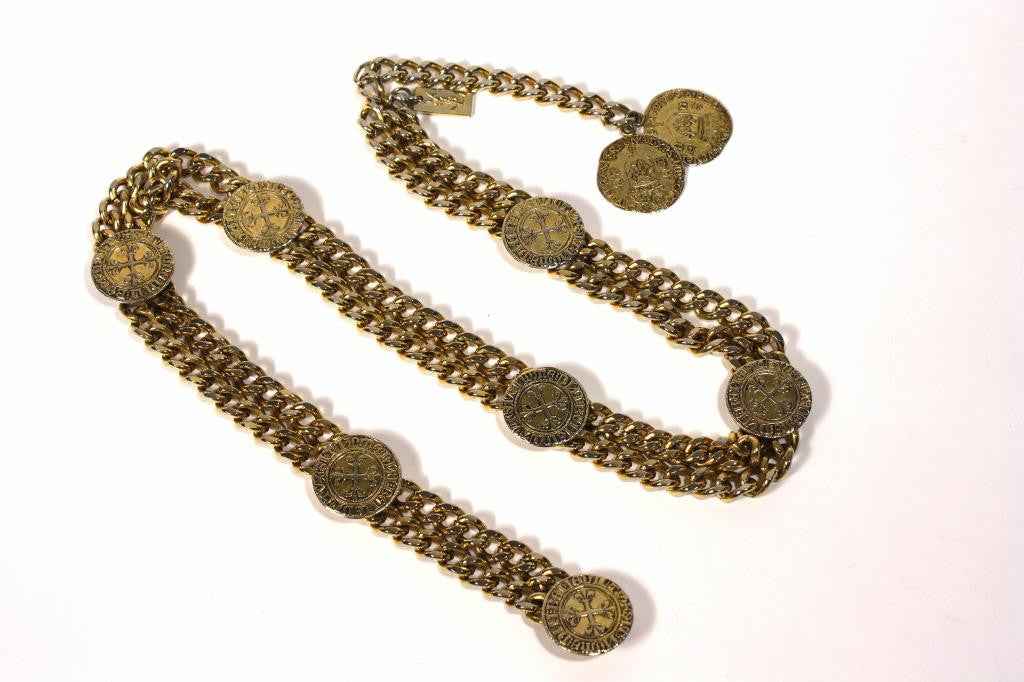 Vintage YVES SAINT LAURENT Gold Chain & Coin Belt