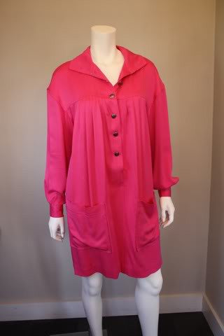 90's EMANUEL UNGARO Hot Pink Silk Dress with Signature Buttons