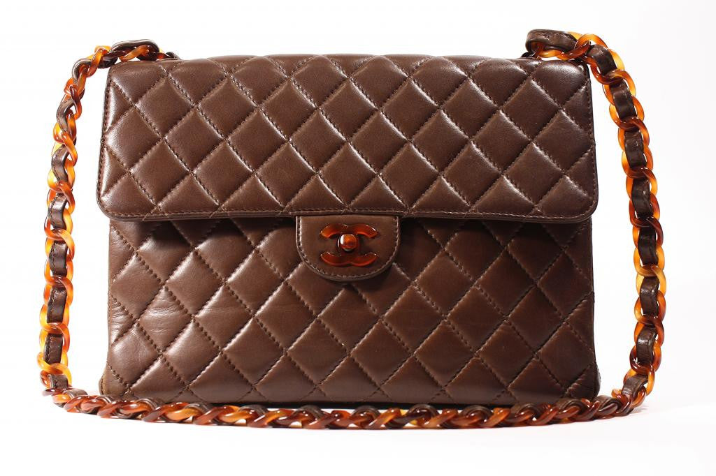 Vintage Chanel Brown Flap Bag with Tortoise 