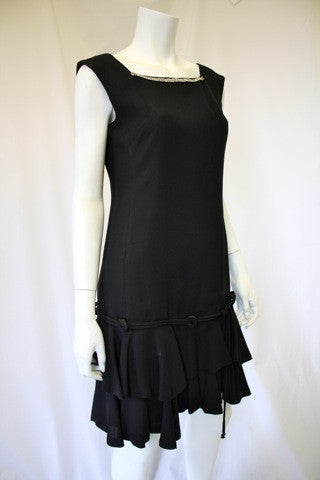 1950s Black Drop Waist Sleeveless Dress