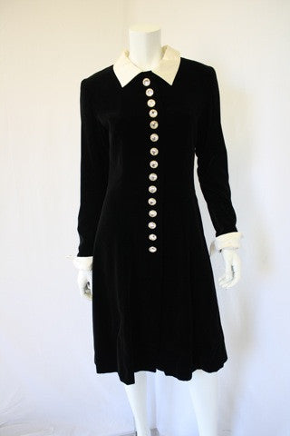 Vintage LOUIS FERAUD Black Velvet Coat Dress