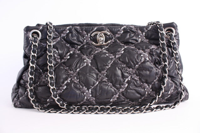 Chanel Black Tweed Stitch Quilted Bubble Nylon Limited Edition Tote Chanel