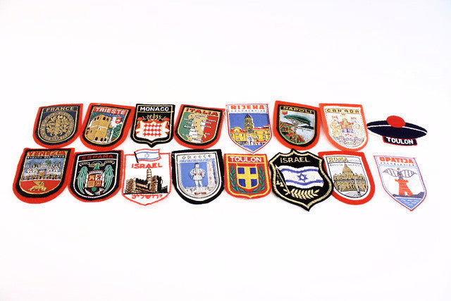 Set of 16 Vintage Travel Patches at Rice and Beans Vintage