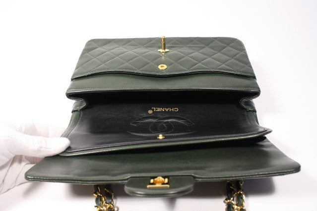 RARE Vintage CHANEL Forest Green 2.55 Double Flap Handbag
