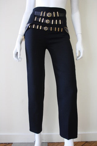 Iconic 1990s GIANNI VERSACE Wool and Leather Bondage Pants