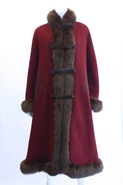 Vintage Russian Style Wool Coat w/Fox Fur