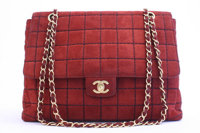 Vintage CHANEL Red Suede Flap Handbag
